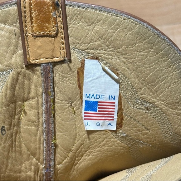 Hondo El Paso TX Men’s Cowboy Boots 8794 Ostrich Tan & Black Size 10 E USA Made - Picture 5 of 10